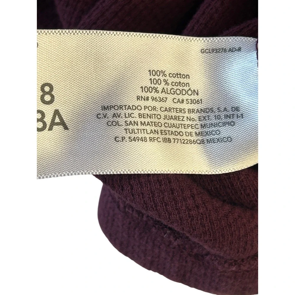 OshKosh Cropped‎ Hoodie Waffle Knit Drawstring Burgundy Size 8 - Picture 4 of 7